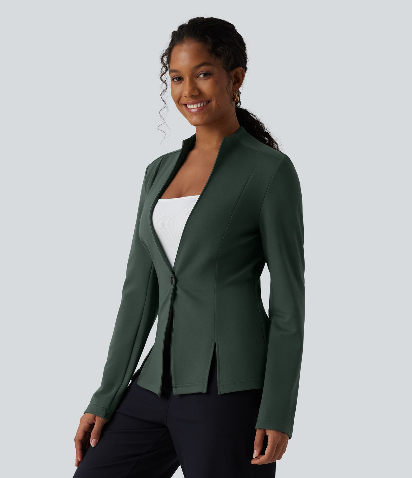 SculptKnit - Arbeits-Blazer mit V-Ausschnitt und langen Ärmeln