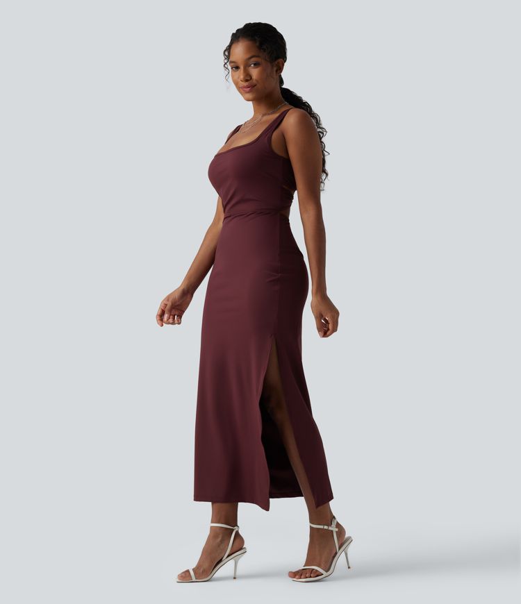 SoftlyZero™ миди рокля с квадратно деколте — въздушна, прилепнала (bodycon) с охлаждащо усещане, UPF50+