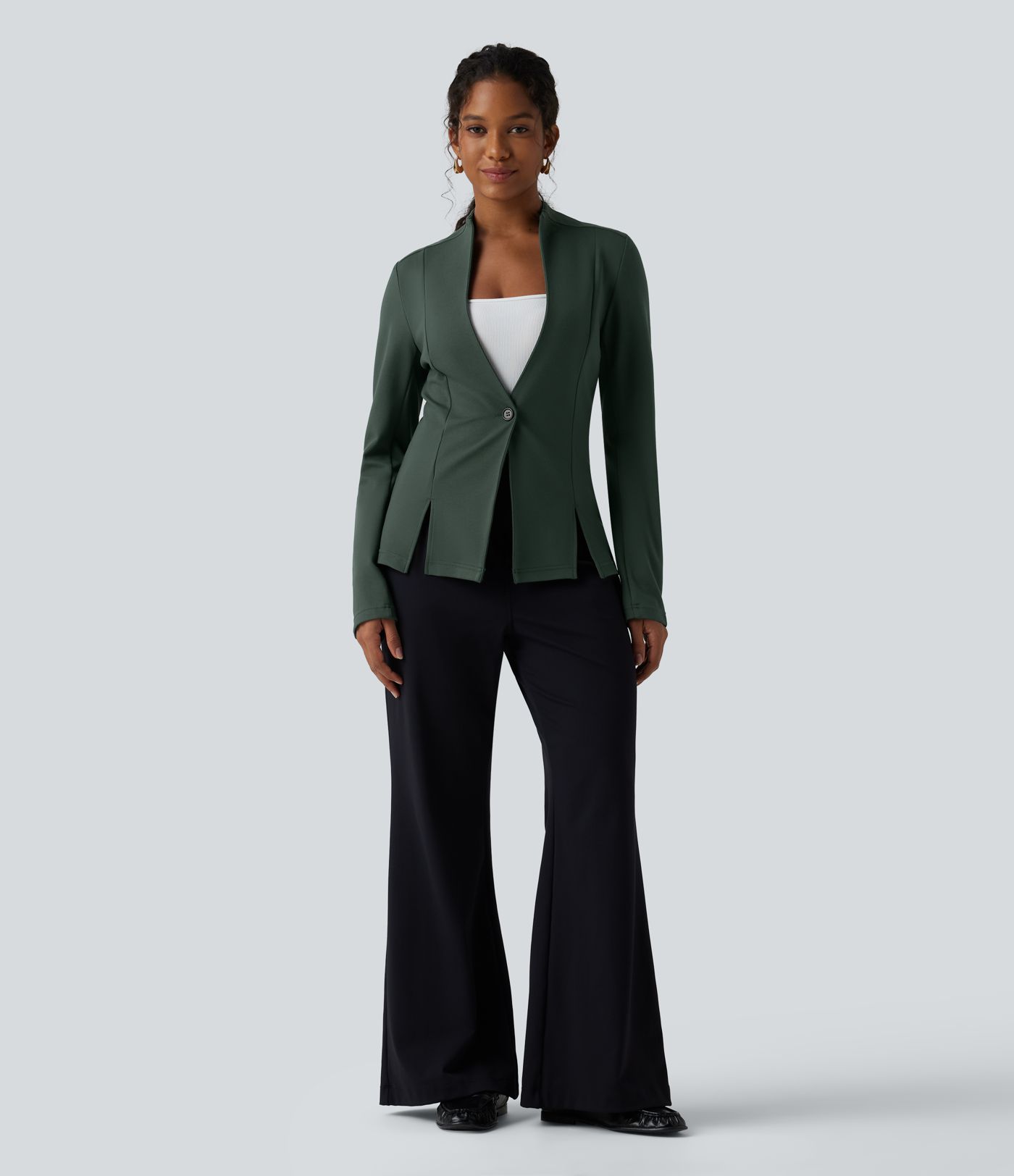 SculptKnit - Arbeits-Blazer mit V-Ausschnitt und langen Ärmeln