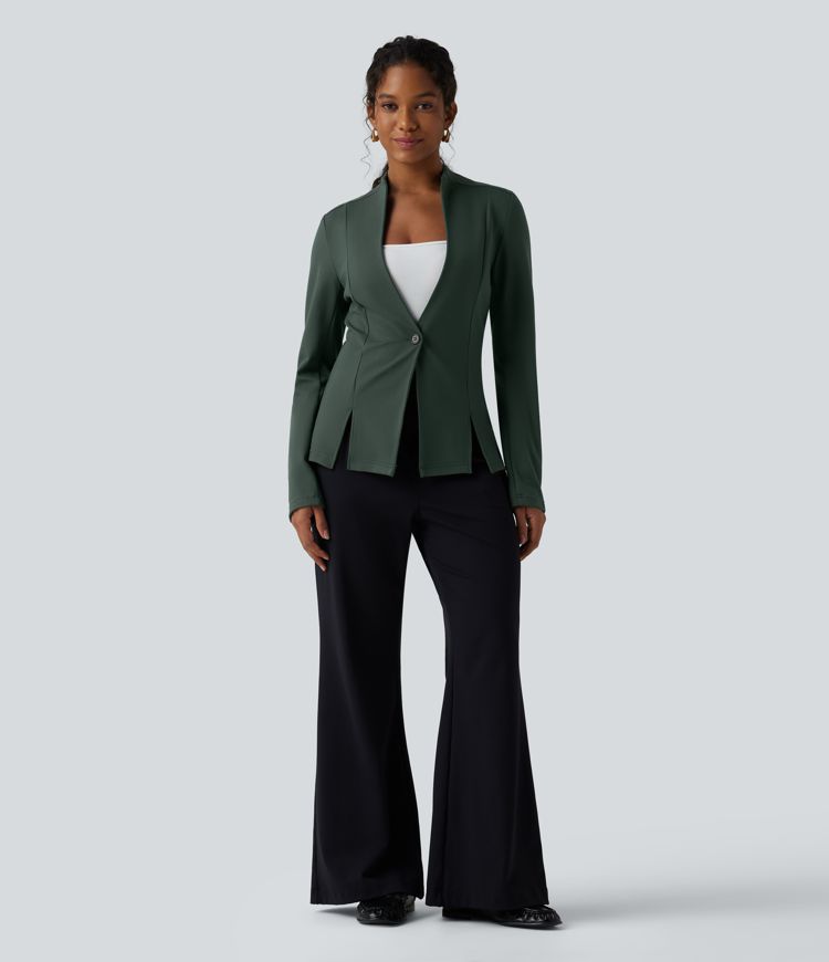 SculptKnit - Arbeits-Blazer mit V-Ausschnitt und langen Ärmeln