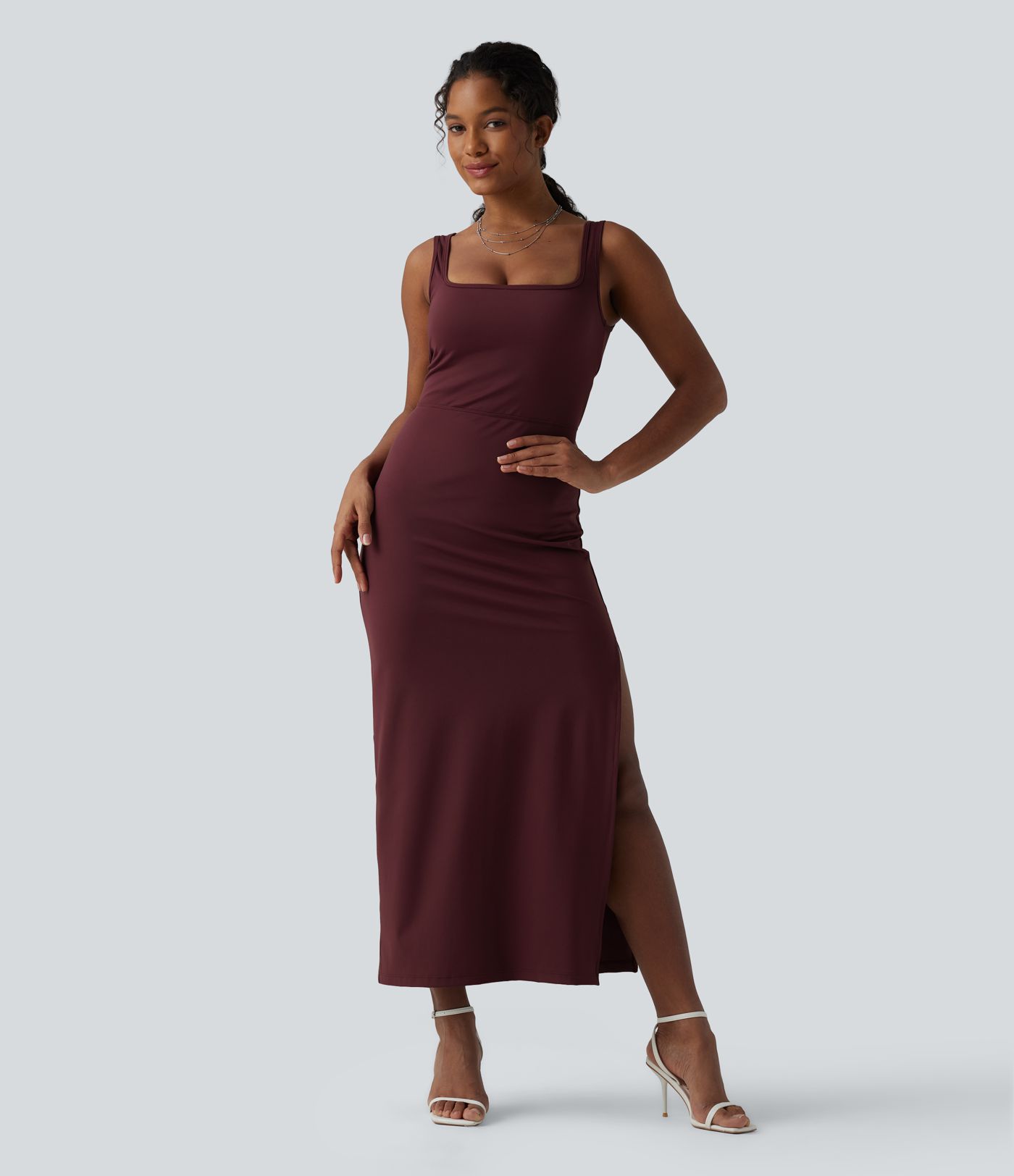 SoftlyZero™ миди рокля с квадратно деколте — въздушна, прилепнала (bodycon) с охлаждащо усещане, UPF50+