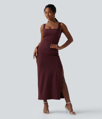 SoftlyZero™ миди рокля с квадратно деколте — въздушна, прилепнала (bodycon) с охлаждащо усещане, UPF50+