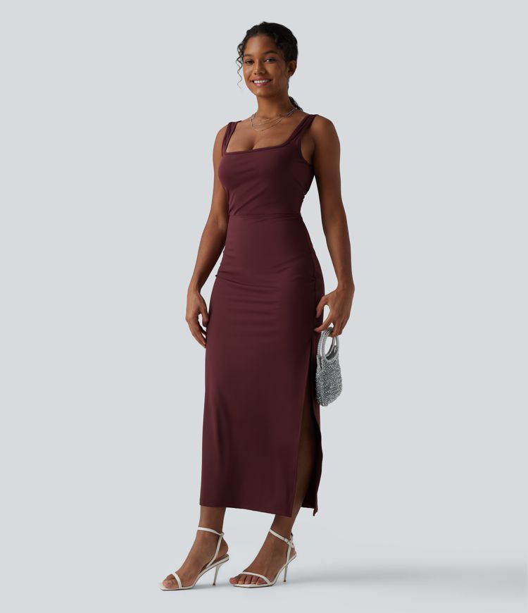 SoftlyZero™ миди рокля с квадратно деколте — въздушна, прилепнала (bodycon) с охлаждащо усещане, UPF50+