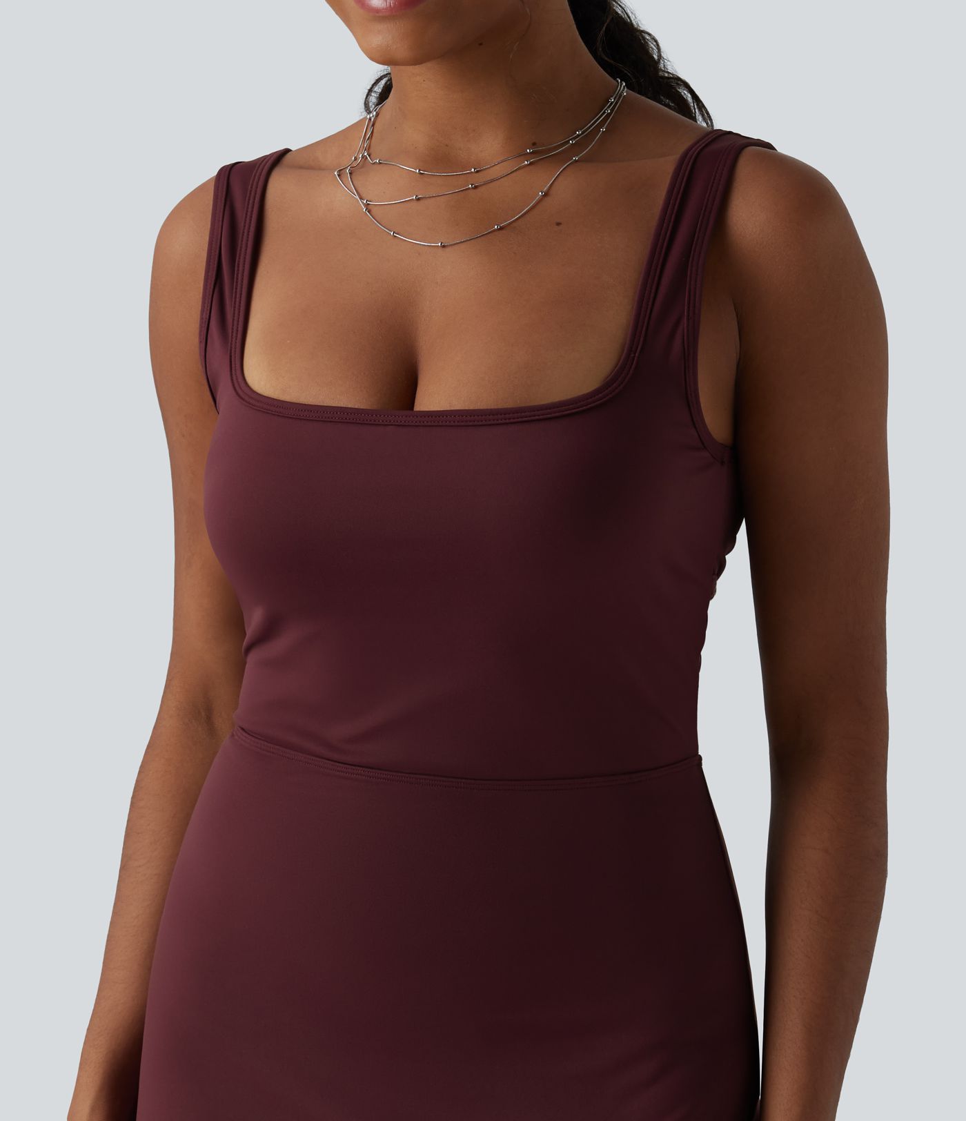 SoftlyZero™ миди рокля с квадратно деколте — въздушна, прилепнала (bodycon) с охлаждащо усещане, UPF50+