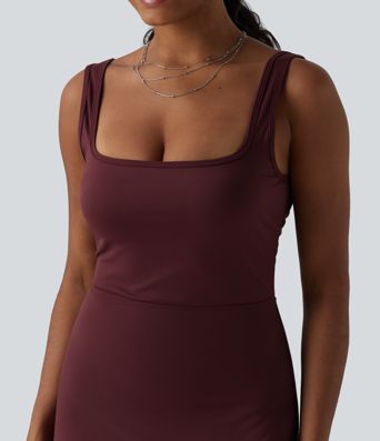 SoftlyZero™ миди рокля с квадратно деколте — въздушна, прилепнала (bodycon) с охлаждащо усещане, UPF50+