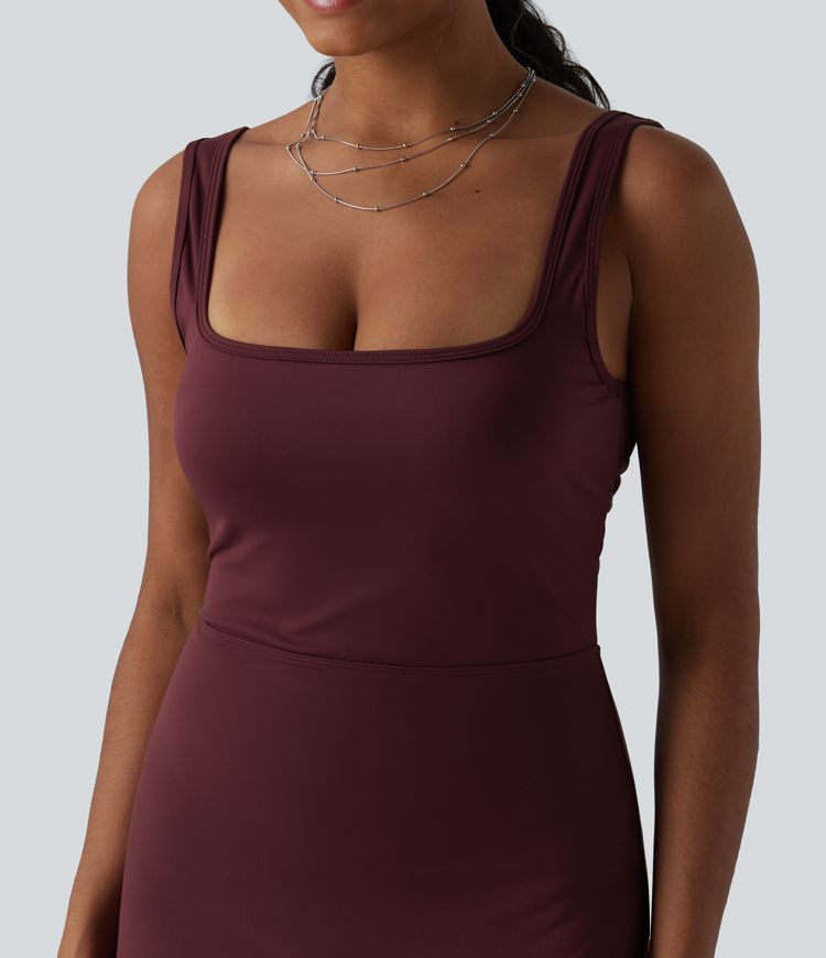 SoftlyZero™ миди рокля с квадратно деколте — въздушна, прилепнала (bodycon) с охлаждащо усещане, UPF50+