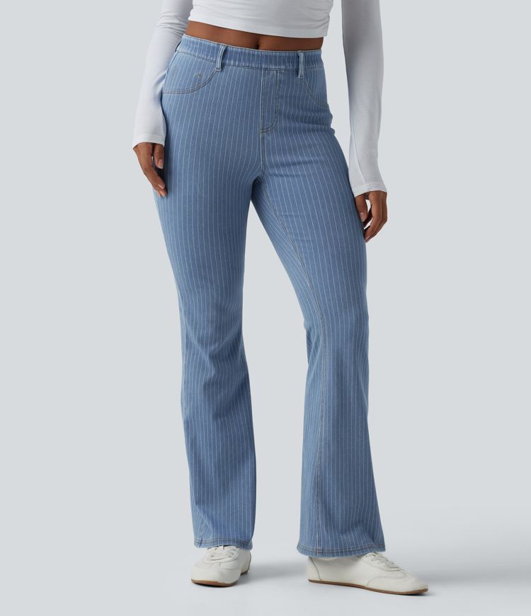 Halara Flex™ Mid Rise Stripe Flare Casual Jeans with Pockets