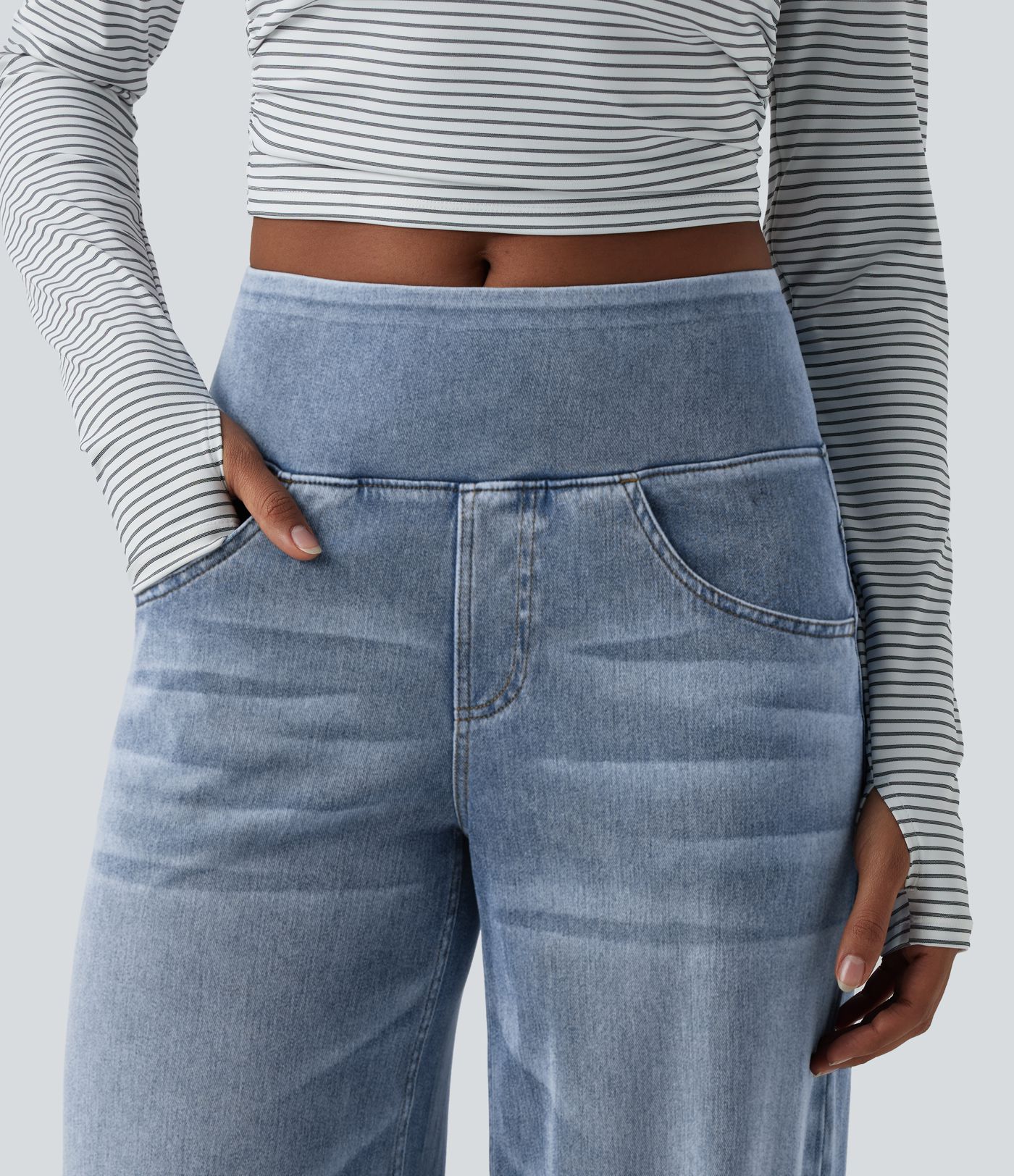 Halara Flex™ Mid Rise Draped Washed Casual Baggy Wide Leg Jeans with Pockets