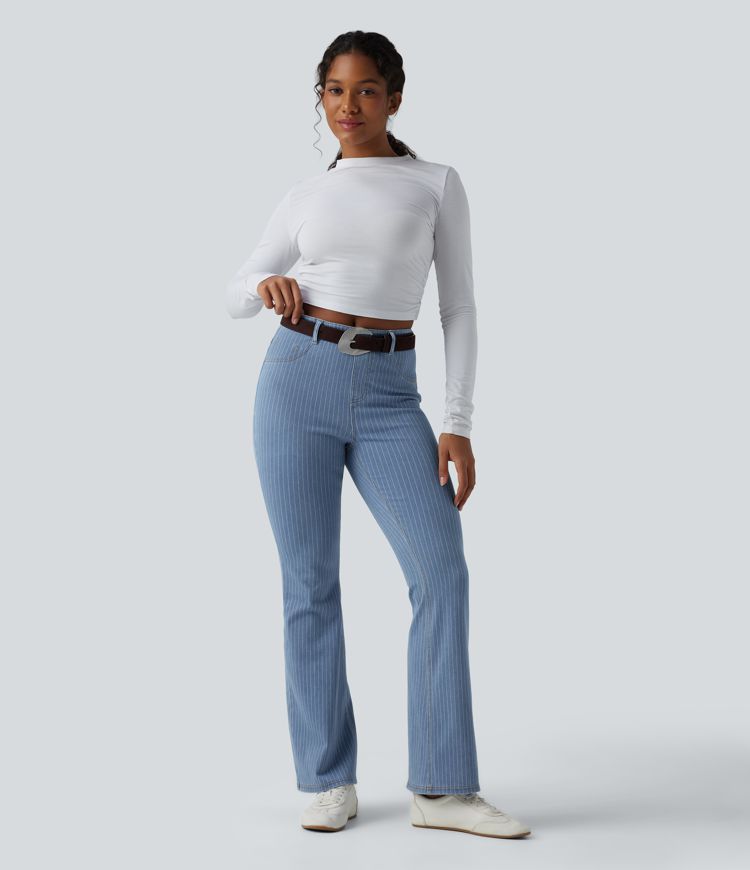 Halara Flex™ Mid Rise Stripe Flare Casual Jeans with Pockets