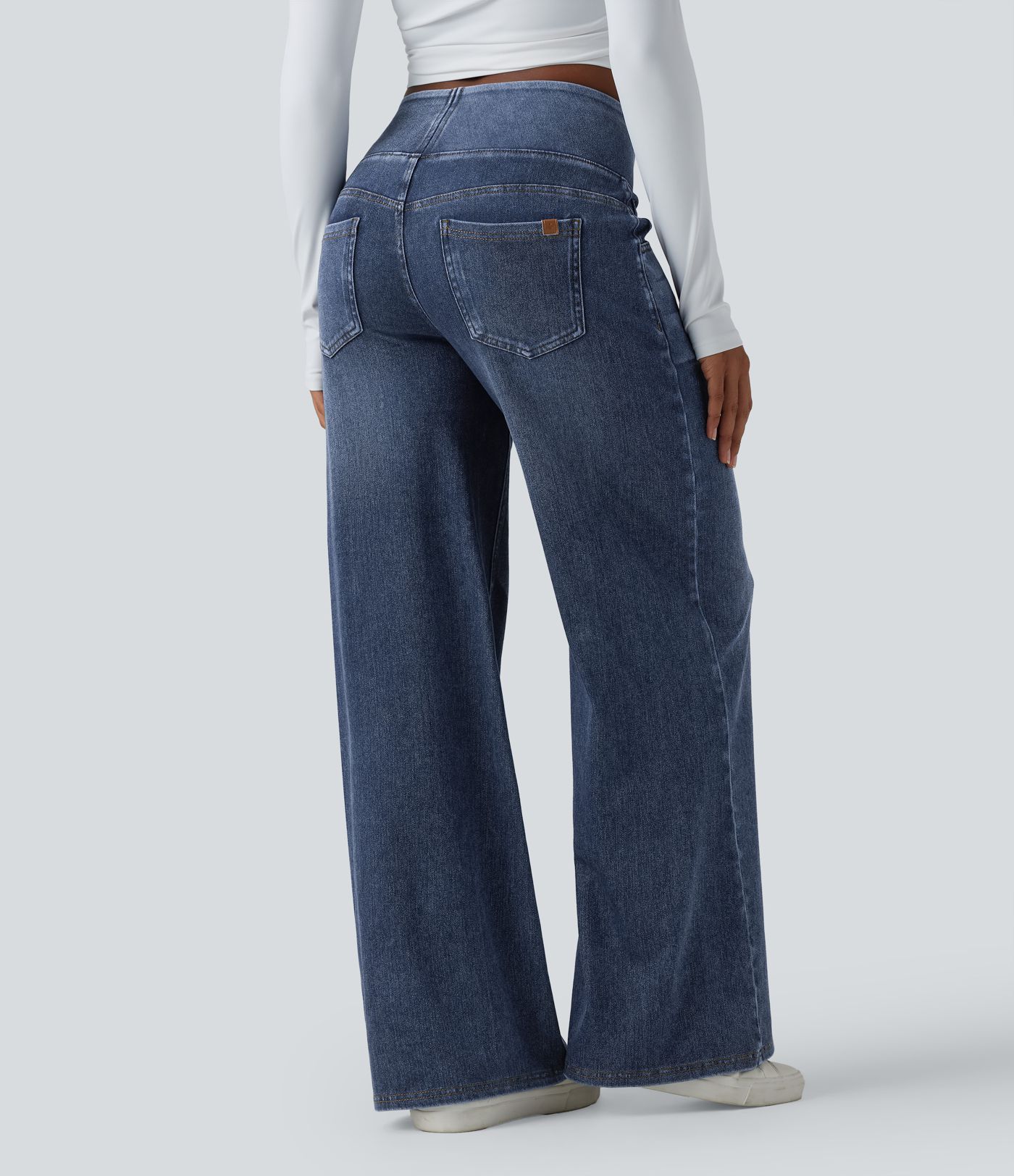 Halara Flex™ Mid Rise Draped Washed Casual Baggy Wide Leg Jeans with Pockets