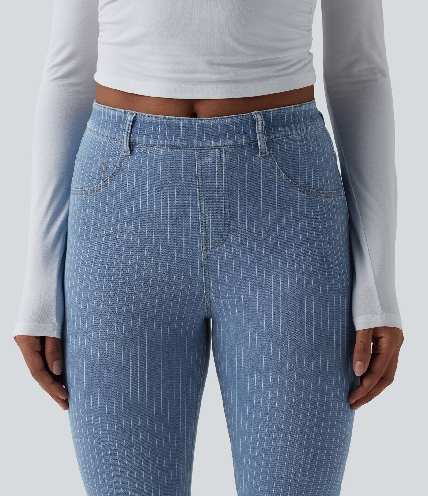 Halara Flex™ Mid Rise Stripe Flare Casual Jeans with Pockets