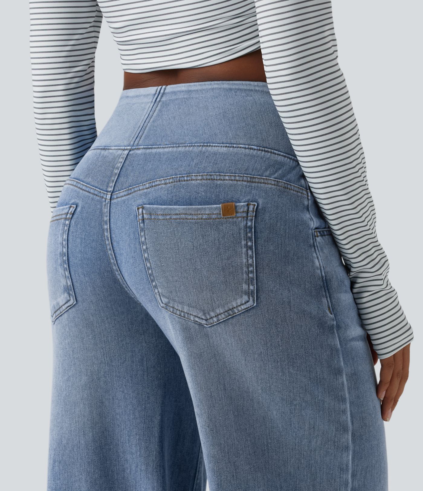 Halara Flex™ Mid Rise Draped Washed Casual Baggy Wide Leg Jeans with Pockets