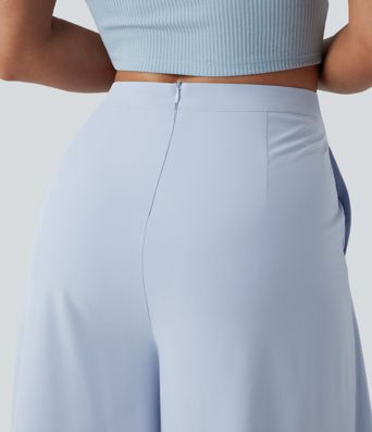 Breezeful™ High Waisted Invisible Zipper Ruffle Quick Dry Resort Baggy Pants with Pockets