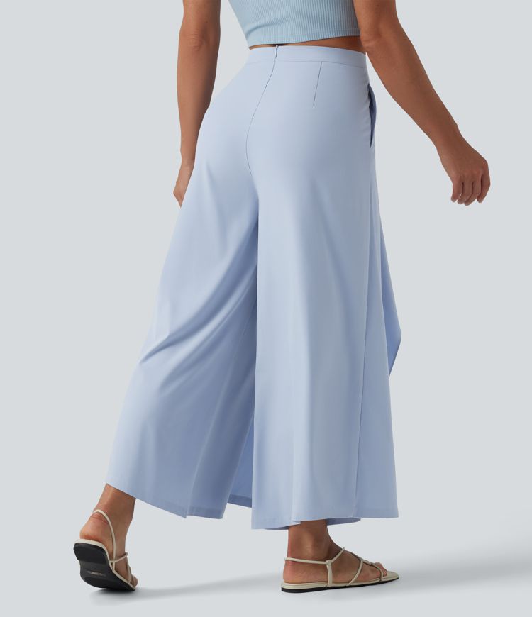 Breezeful™ High Waisted Invisible Zipper Ruffle Quick Dry Resort Baggy Pants with Pockets