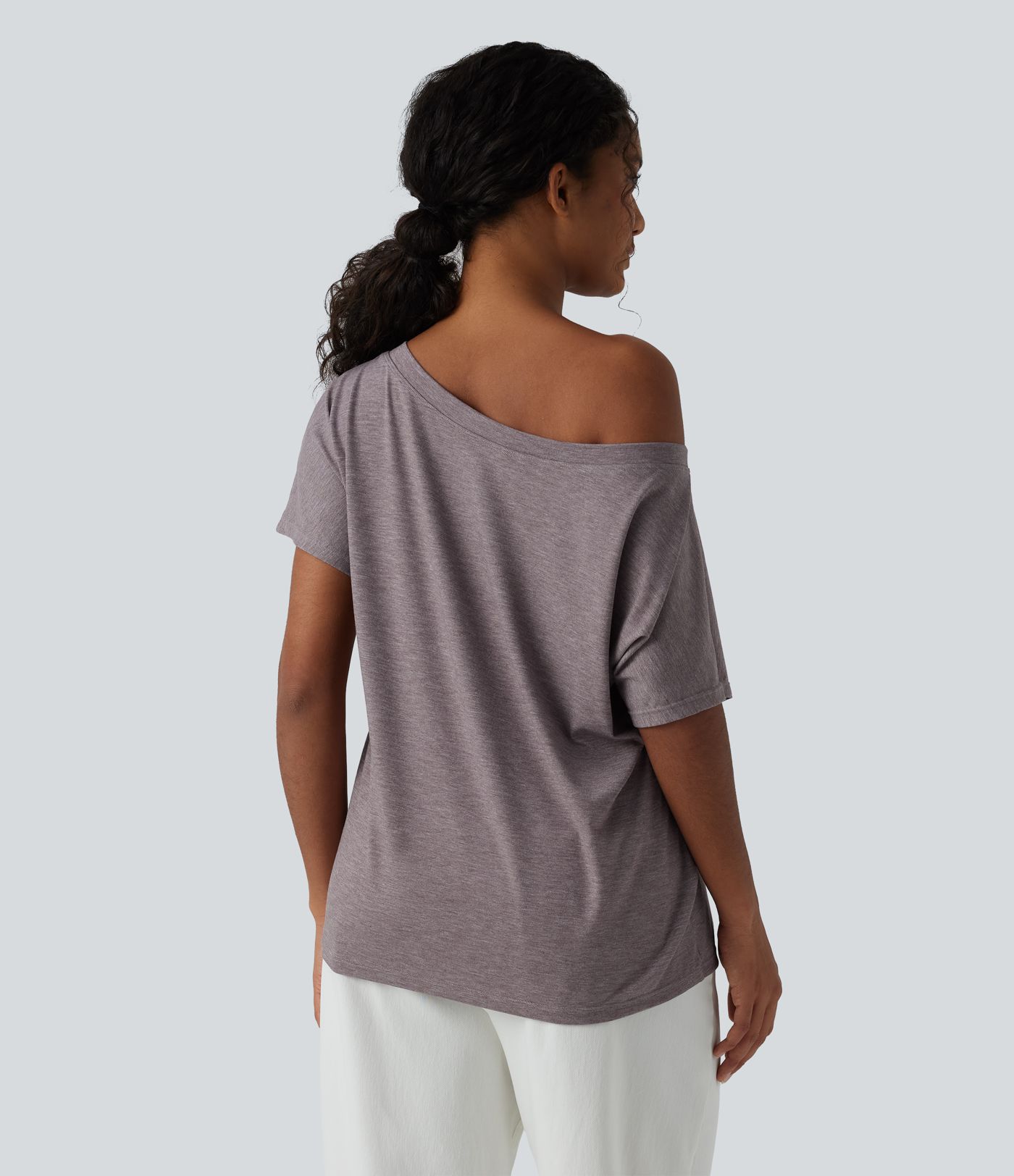 One-shoulder Short Sleeve Heathered Casual Oversized Top