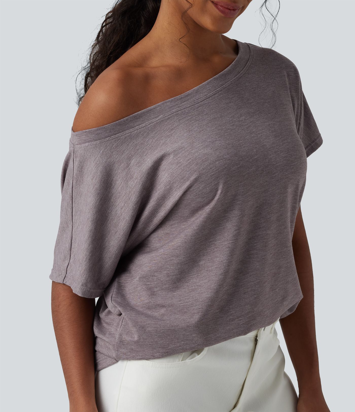 One-shoulder Short Sleeve Heathered Casual Oversized Top