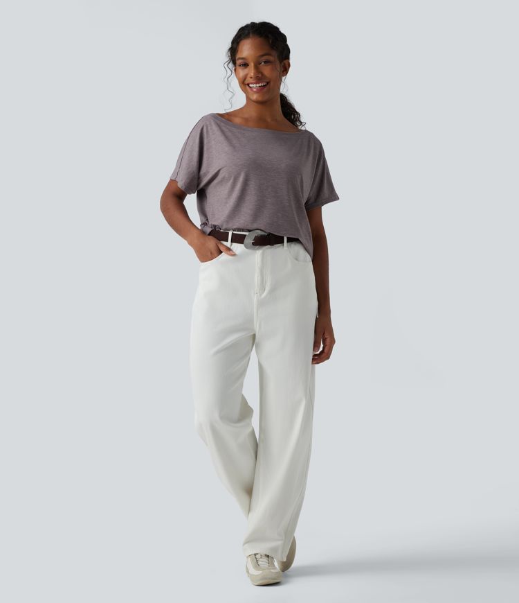 One-shoulder Short Sleeve Heathered Casual Oversized Top