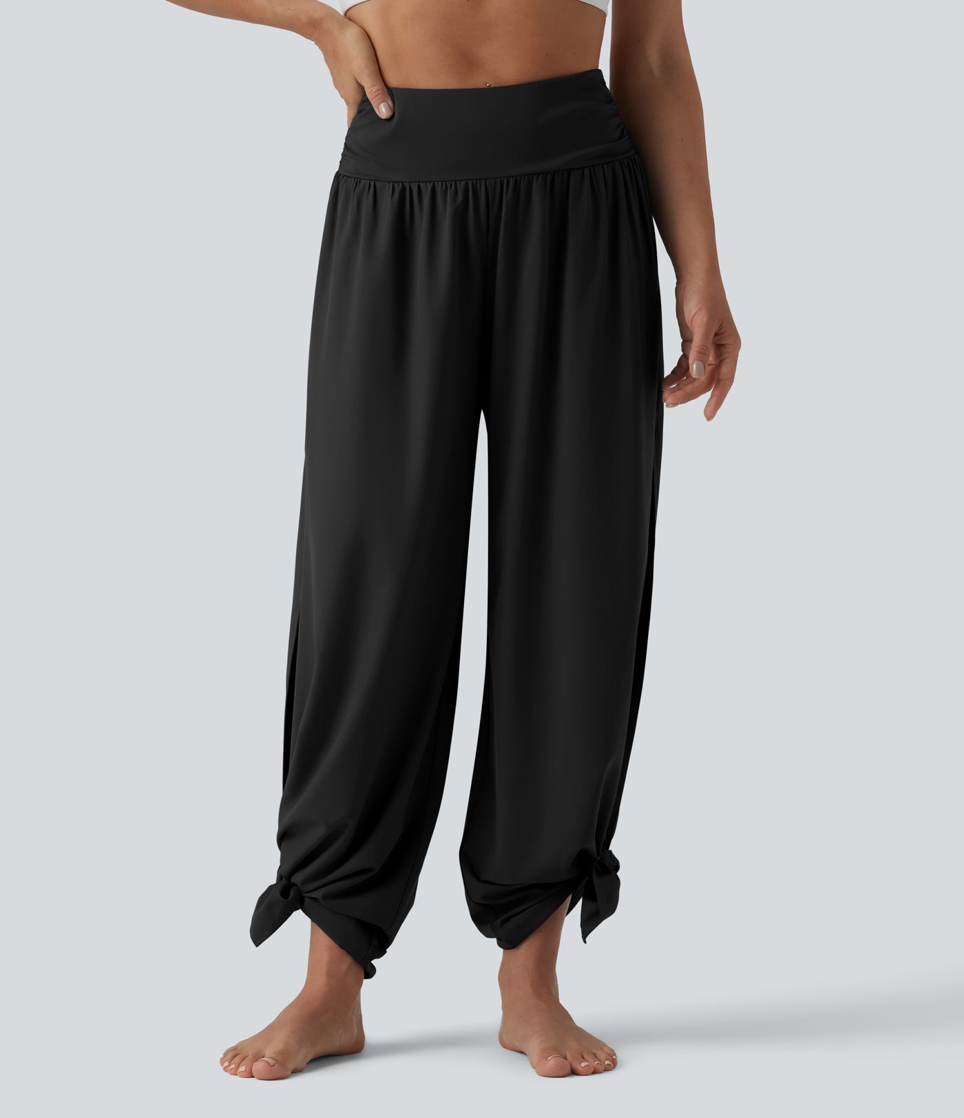 Breezeful™ High Waisted Ruched Split Quick Dry Resort Flowy Pants with Pockets