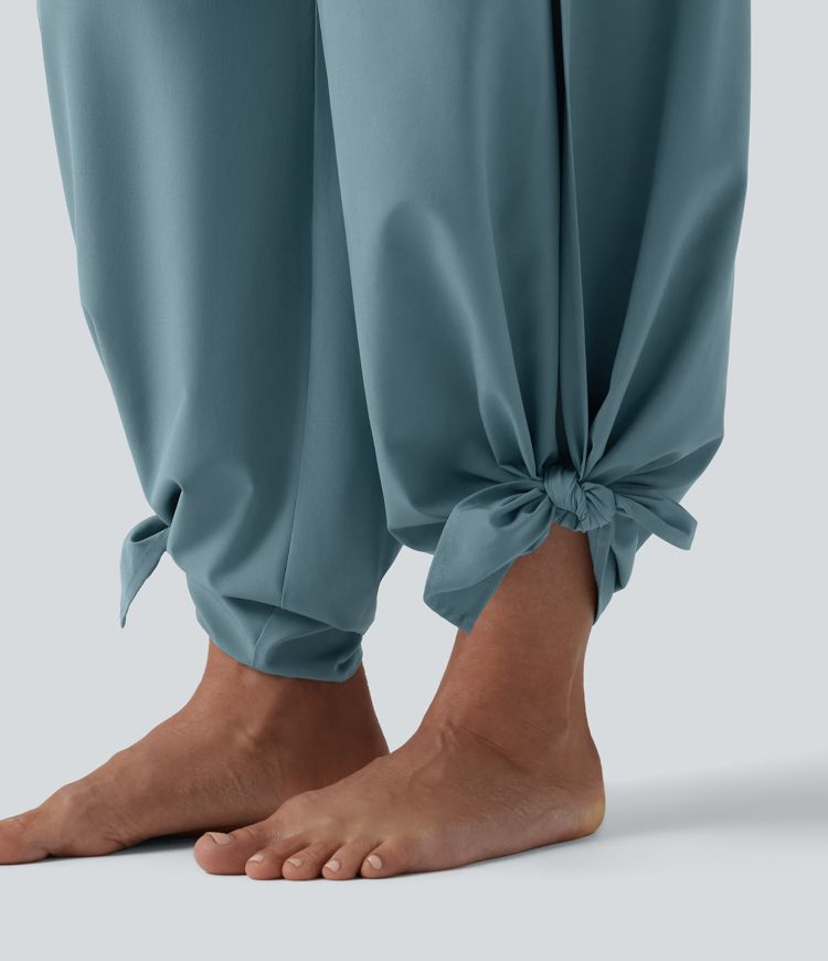 Breezeful™ High Waisted Ruched Split Quick Dry Resort Flowy Pants with Pockets