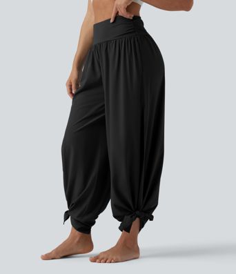 Breezeful™ High Waisted Ruched Split Quick Dry Resort Flowy Pants with Pockets