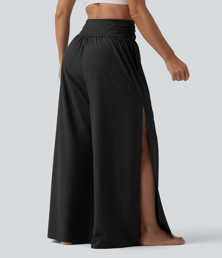 Breezeful™ High Waisted Ruched Split Quick Dry Resort Flowy Pants with Pockets