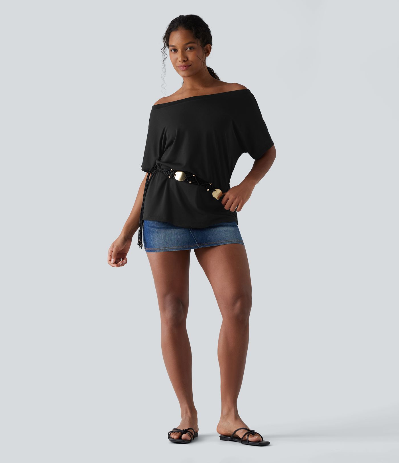 One-shoulder Short Sleeve Heathered Casual Oversized Top