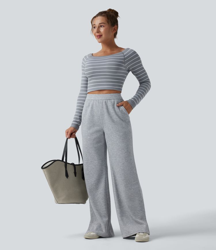 High Waisted Straight Leg Casual Sweatpants with Pockets