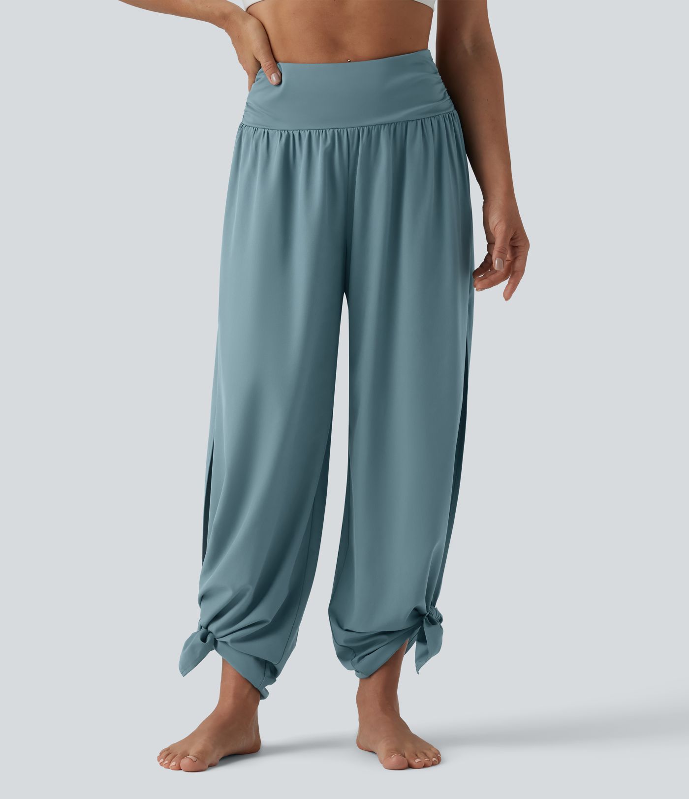 Breezeful™ High Waisted Ruched Split Quick Dry Resort Flowy Pants with Pockets