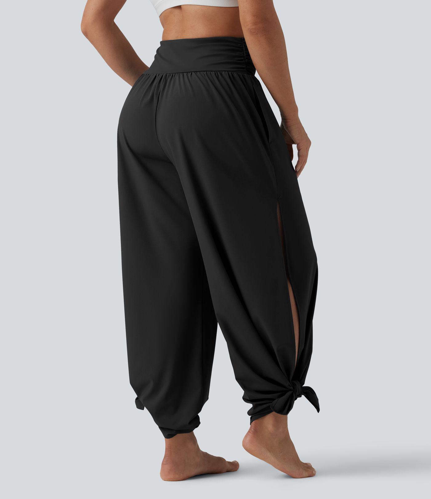 Breezeful™ High Waisted Ruched Split Quick Dry Resort Flowy Pants with Pockets