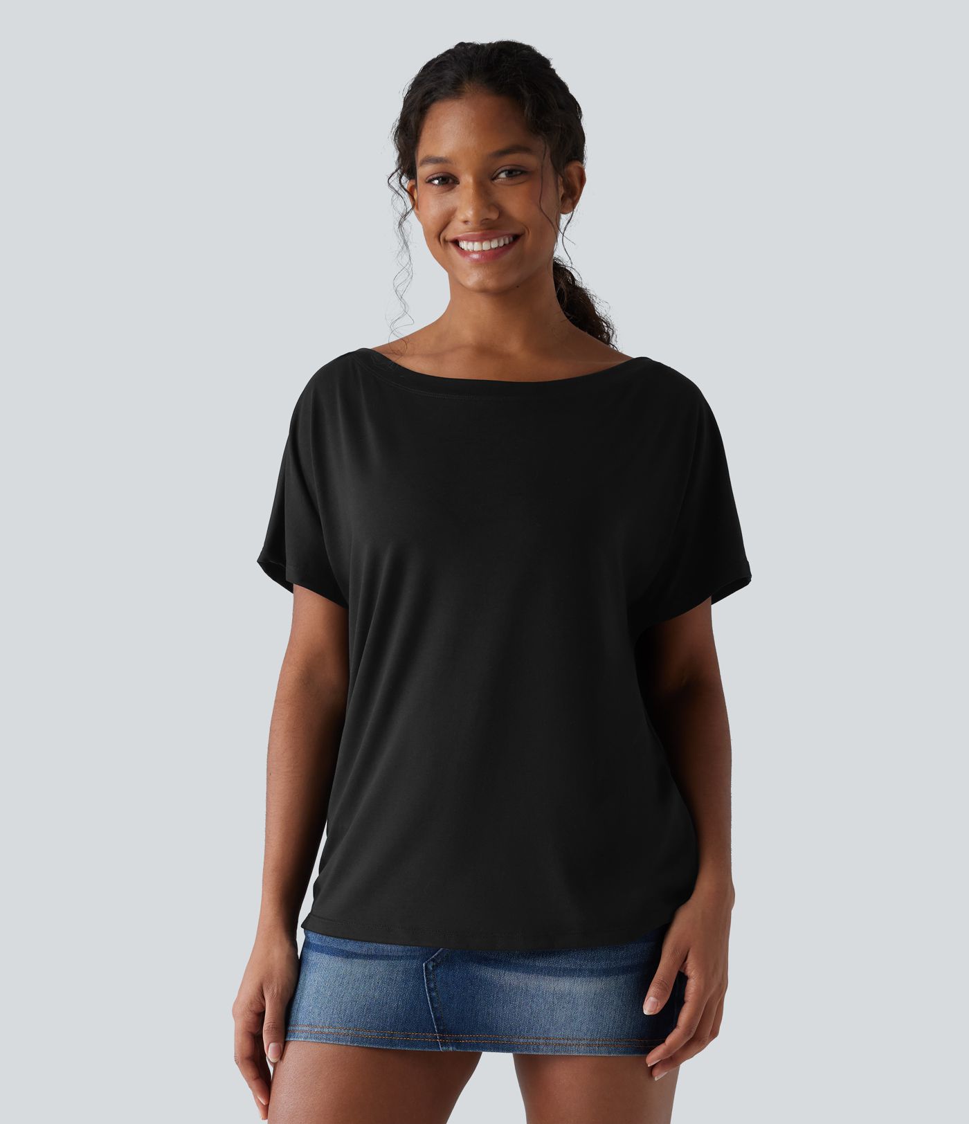One-shoulder Short Sleeve Heathered Casual Oversized Top