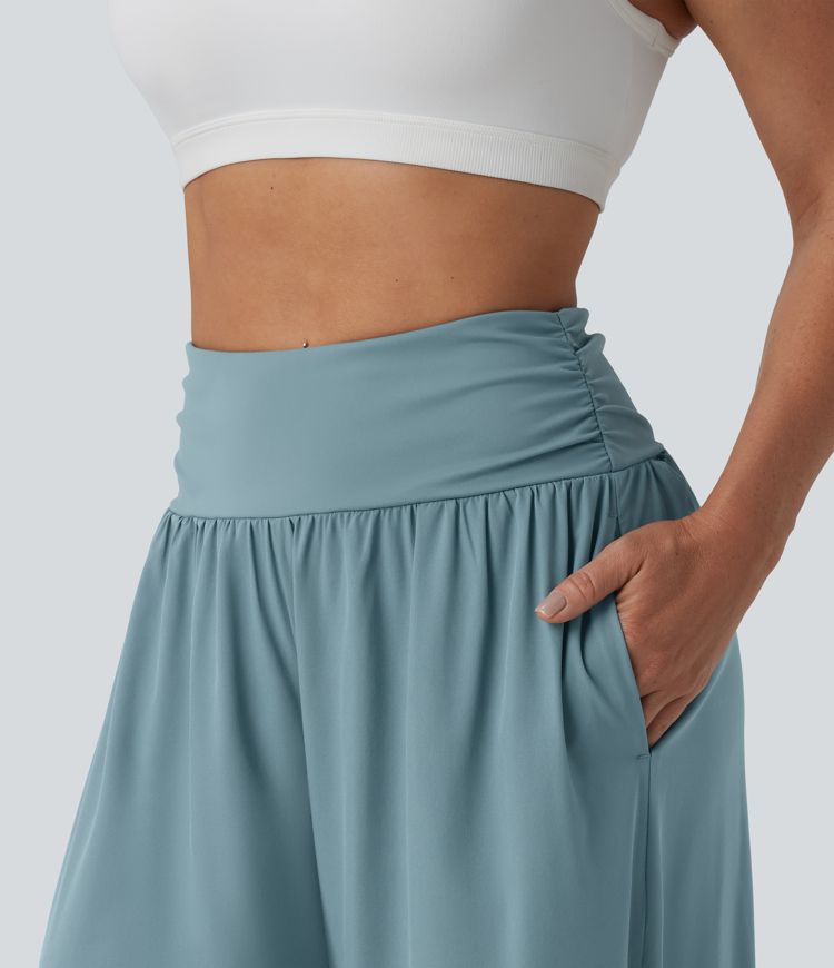 Breezeful™ High Waisted Ruched Split Quick Dry Resort Flowy Pants with Pockets