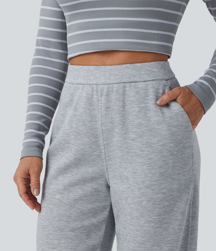 High Waisted Straight Leg Casual Sweatpants with Pockets