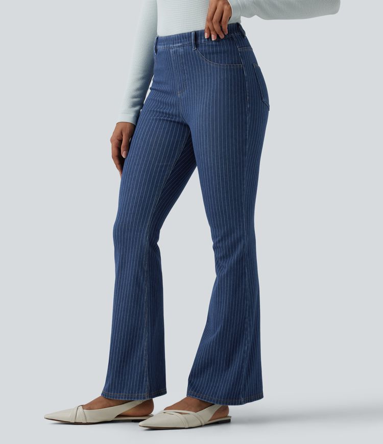 Halara Flex™ Mid Rise Stripe Flare Casual Jeans with Pockets