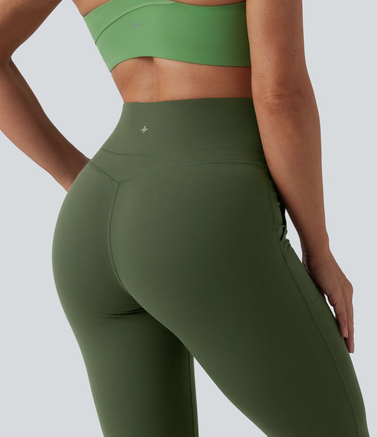 High Waisted Tummy Control Bootcut Yoga Leggings with Pockets