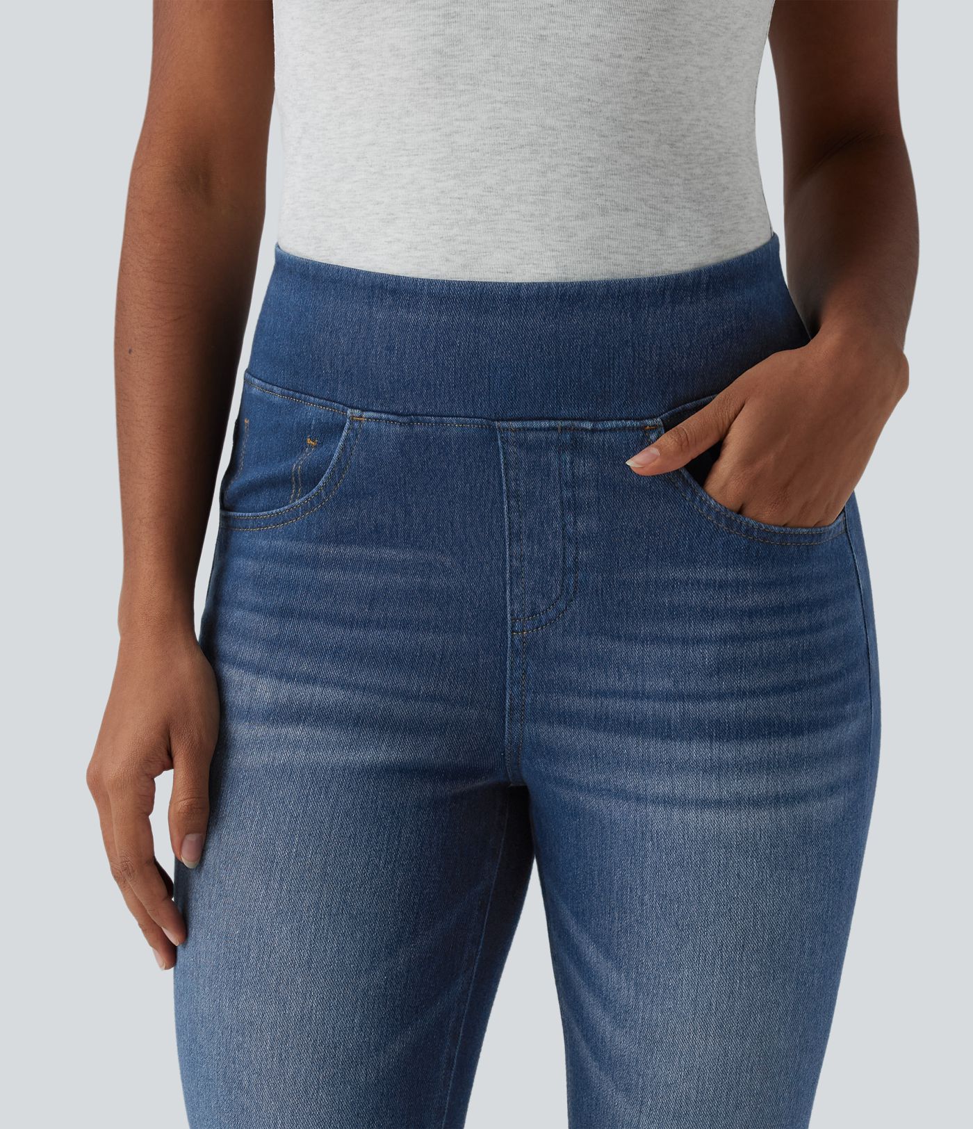 Halara Flex™ High Waisted Rolled Hem Capri Casual Skinny Jeans with Pockets