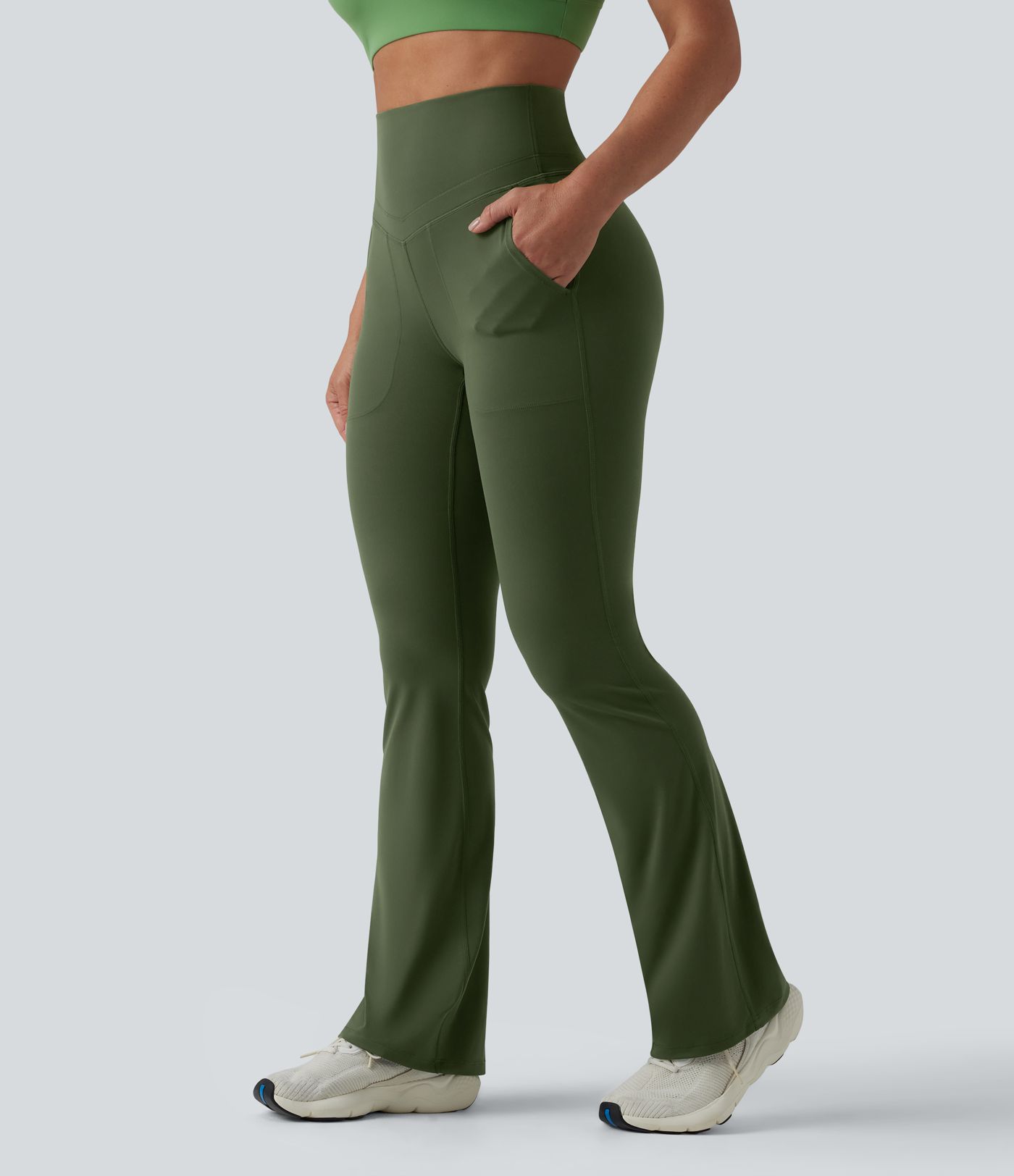High Waisted Tummy Control Bootcut Yoga Leggings with Pockets