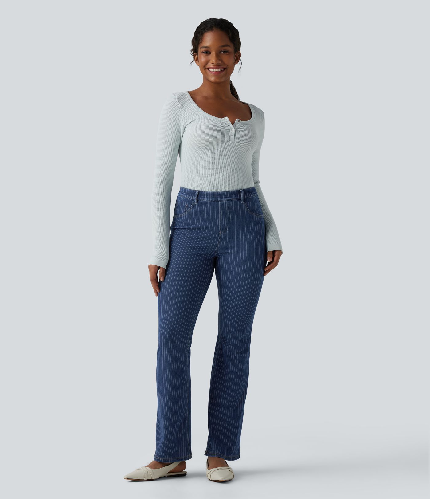 Halara Flex™ Mid Rise Stripe Flare Casual Jeans with Pockets