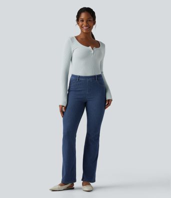 Halara Flex™ Mid Rise Stripe Flare Casual Jeans with Pockets