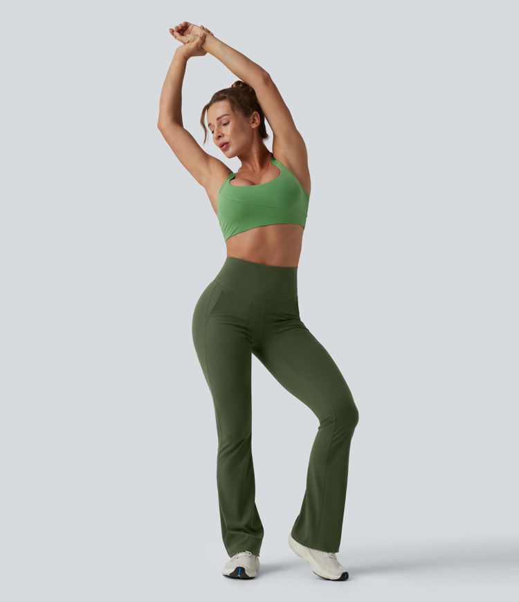 High Waisted Tummy Control Bootcut Yoga Leggings with Pockets