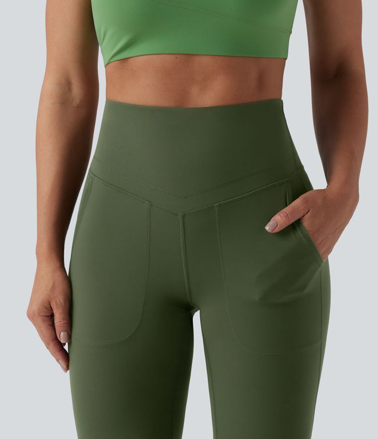 High Waisted Tummy Control Bootcut Yoga Leggings with Pockets
