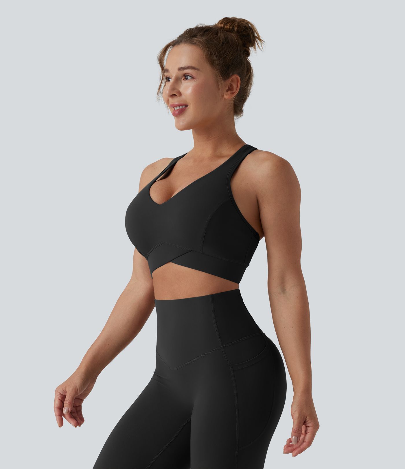 Halara UltraSculpt™ Light Support V Neck Racerback Running Sports Bra D-F Cups