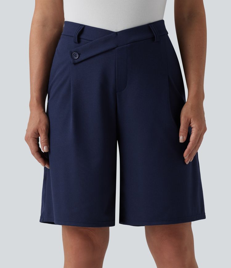 Bermudas de trabajo asimétricas de tiro medio en tejido waffle con bolsillos