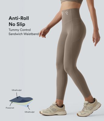 Halara UltraSculpt™ leggings de yoga 7/8 de talle alto, moldeadores, con control del abdomen, banda anti-enrollamiento que evita que se suban y con bolsillos