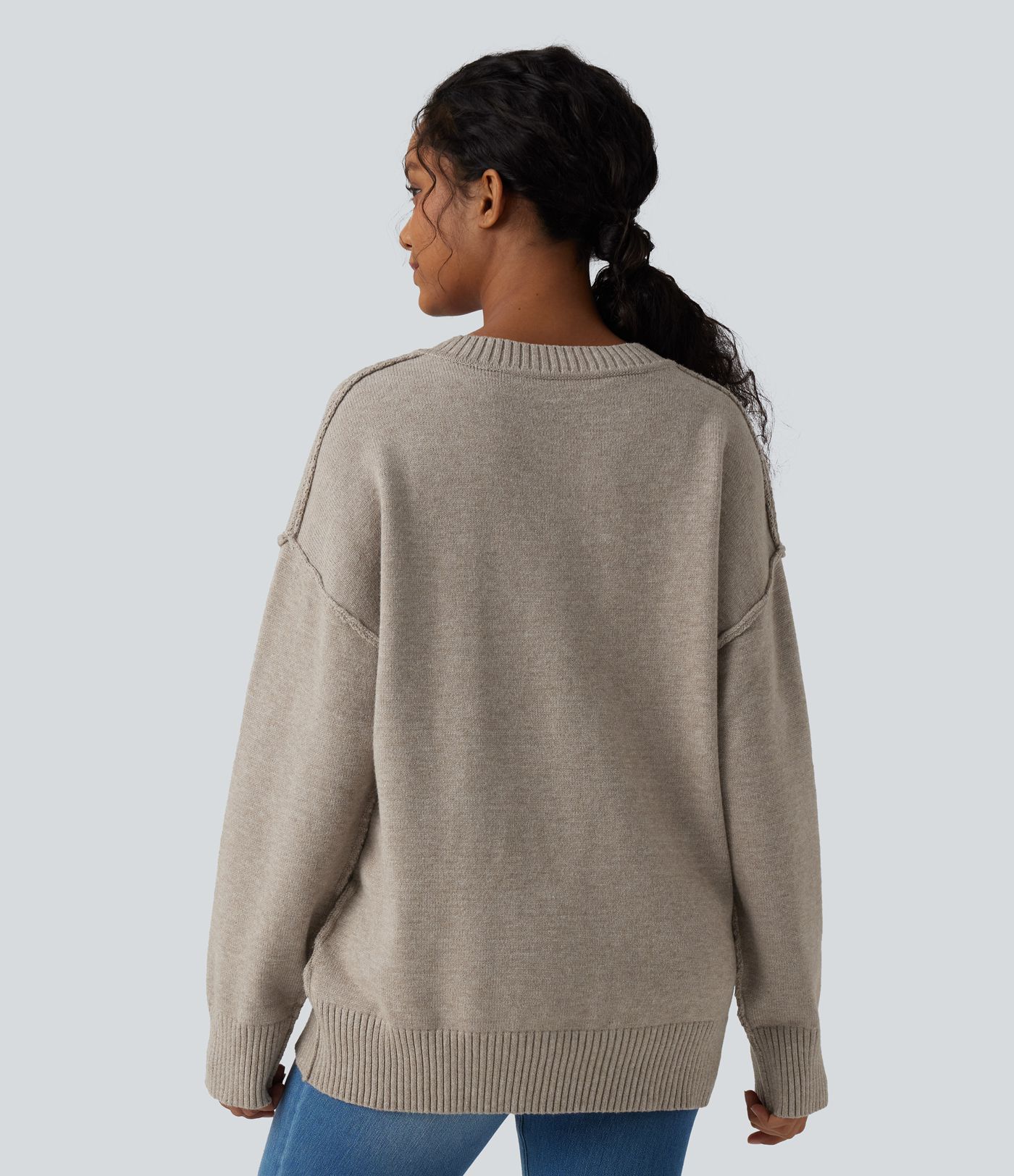 V-neck Dropped Shoulder Long Sleeve Casual Jumper