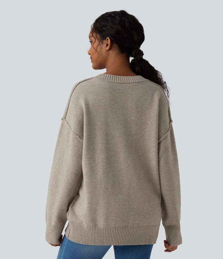 V-neck Dropped Shoulder Long Sleeve Casual Jumper