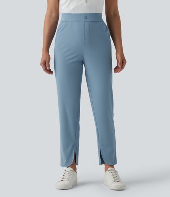 High Waisted Split Straight Leg Quick Dry Golf Pants with Pockets-Golf Tee Pocket-UPF40+
