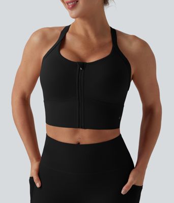 Halara UltraSculpt™ Light Support Push-Up Zipper Cut Out Running Sports Bra D-F Cups
