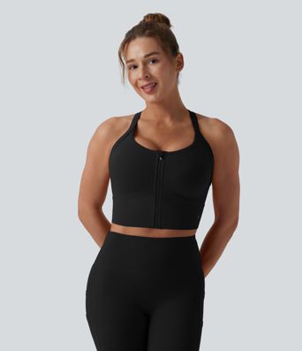 Halara UltraSculpt™ Light Support Push-Up Zipper Cut Out Running Sports Bra D-F Cups