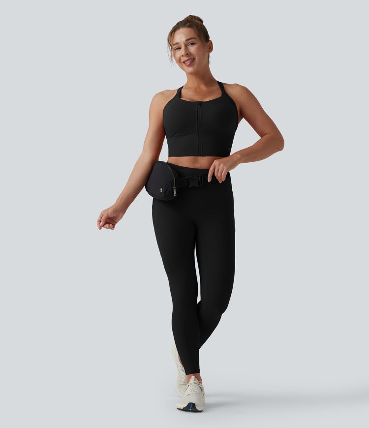 Halara UltraSculpt™ Light Support Push-Up Zipper Cut Out Running Sports Bra D-F Cups