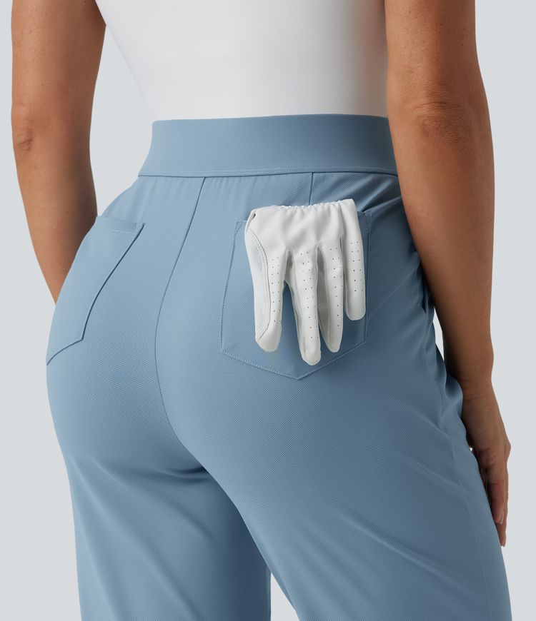 High Waisted Split Straight Leg Quick Dry Golf Pants with Pockets-Golf Tee Pocket-UPF40+